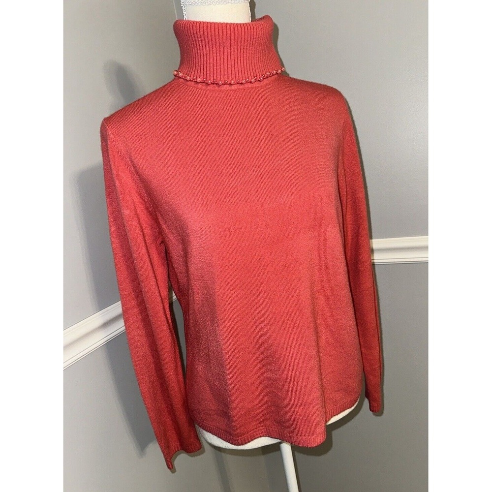 NWT Carolyn Taylor Sweater Size M Turtleneck Pearl Beading Soft 100% Acrylic